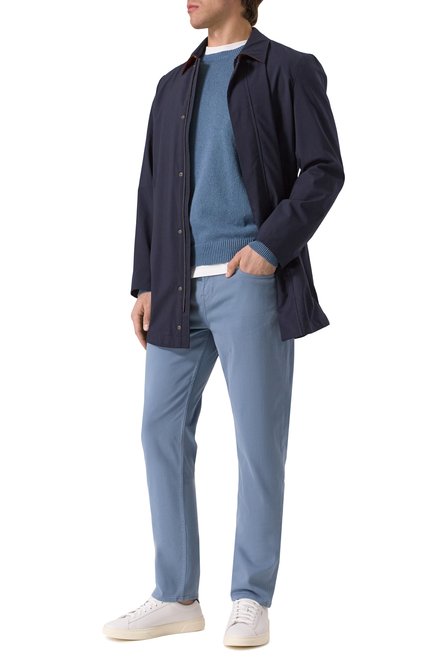 Мужские джинсы slimmy 7 FOR ALL MANKIND голубого цвета, арт. 7T511V60 | Фото 2 (Длина (брюки, джинсы): Стандартные; Материал внешний: Синтетический материал, Хлопок; Материал сплава: Проставлено; Драгоценные камни: Проставлено)
