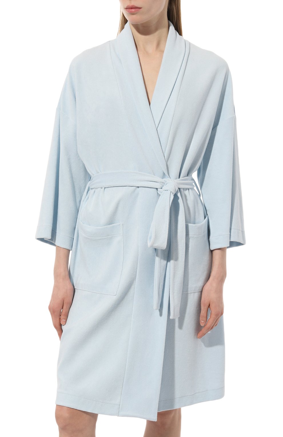 Хлопковый халат HANRO голубого цвета по цене 24610 руб., арт. 077750., фото 3 Хлопковый халат HANRO, арт. 077750., фото 3
