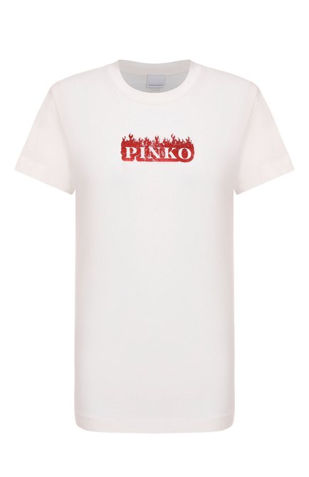 Женская хлопковая футболка PINKO белого цвета, арт. 105050/A2D6 | Фото 1 (Длина (для топов): Стандартные; Рукава: Короткие; Автоматизация состава: Проставлено; Материал внешний: Хлопок; Автоматизация ТО: Проставлено)