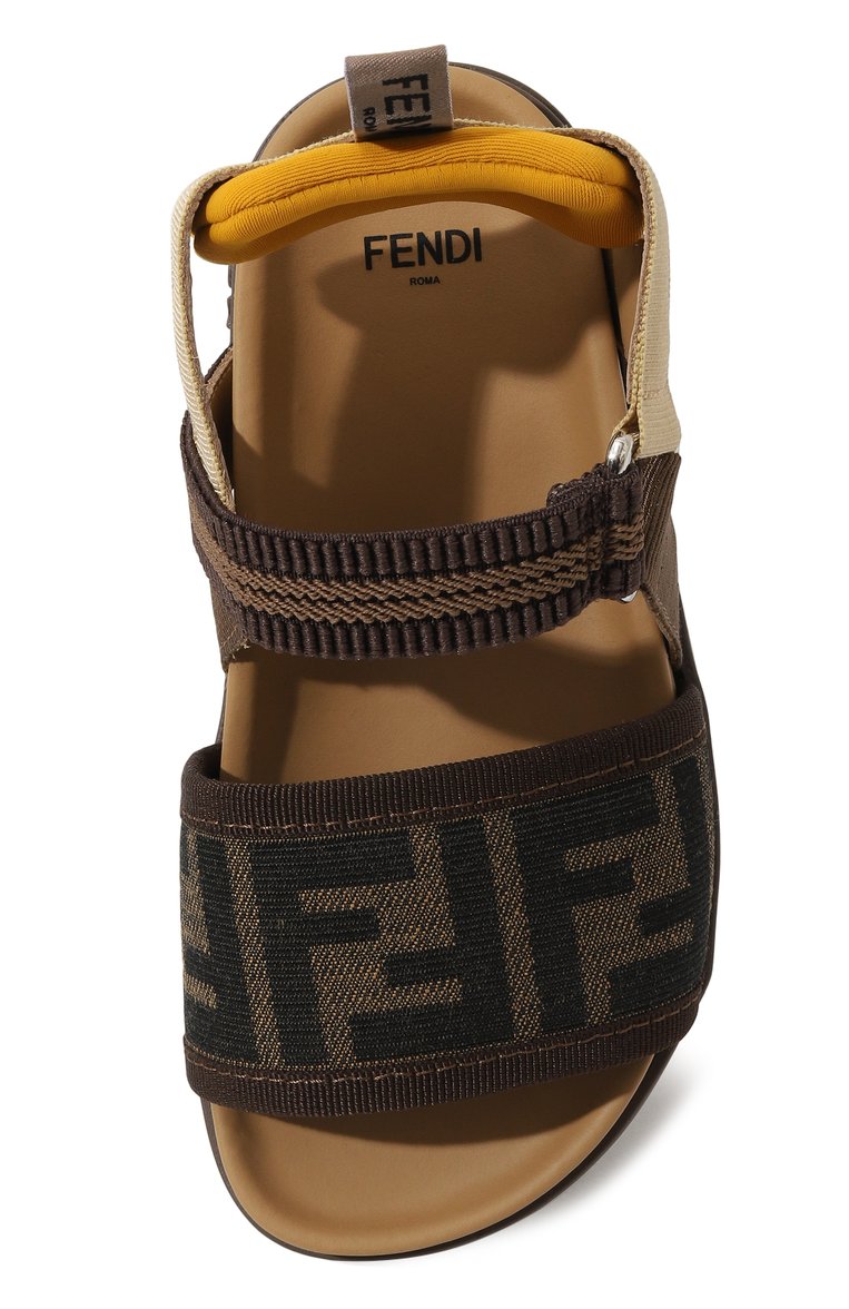 Детские сандалии FENDI коричневого цвета, арт. JMR437/ALJF/28-31 | Фото 4 (Материал внешний: Текстиль; Нос: Не проставлено; Материал внутренний: Натуральная кожа; Материал сплава: Проставлено)