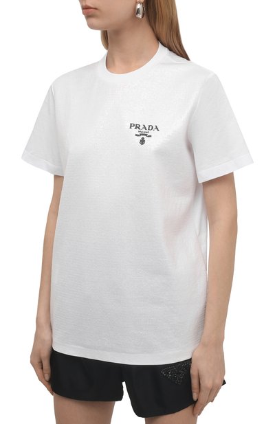 Хлопковая футболка с отделкой пайетками PRADA, арт. 3581AR-10AG-F0009-221, фото 3