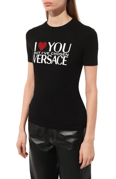 Футболка из вискозы VERSACE черного цвета по цене 64450 руб., арт. 1007521/1A053781B000, фото 3 Футболка из вискозы VERSACE, арт. 1007521/1A053781B000, фото 3