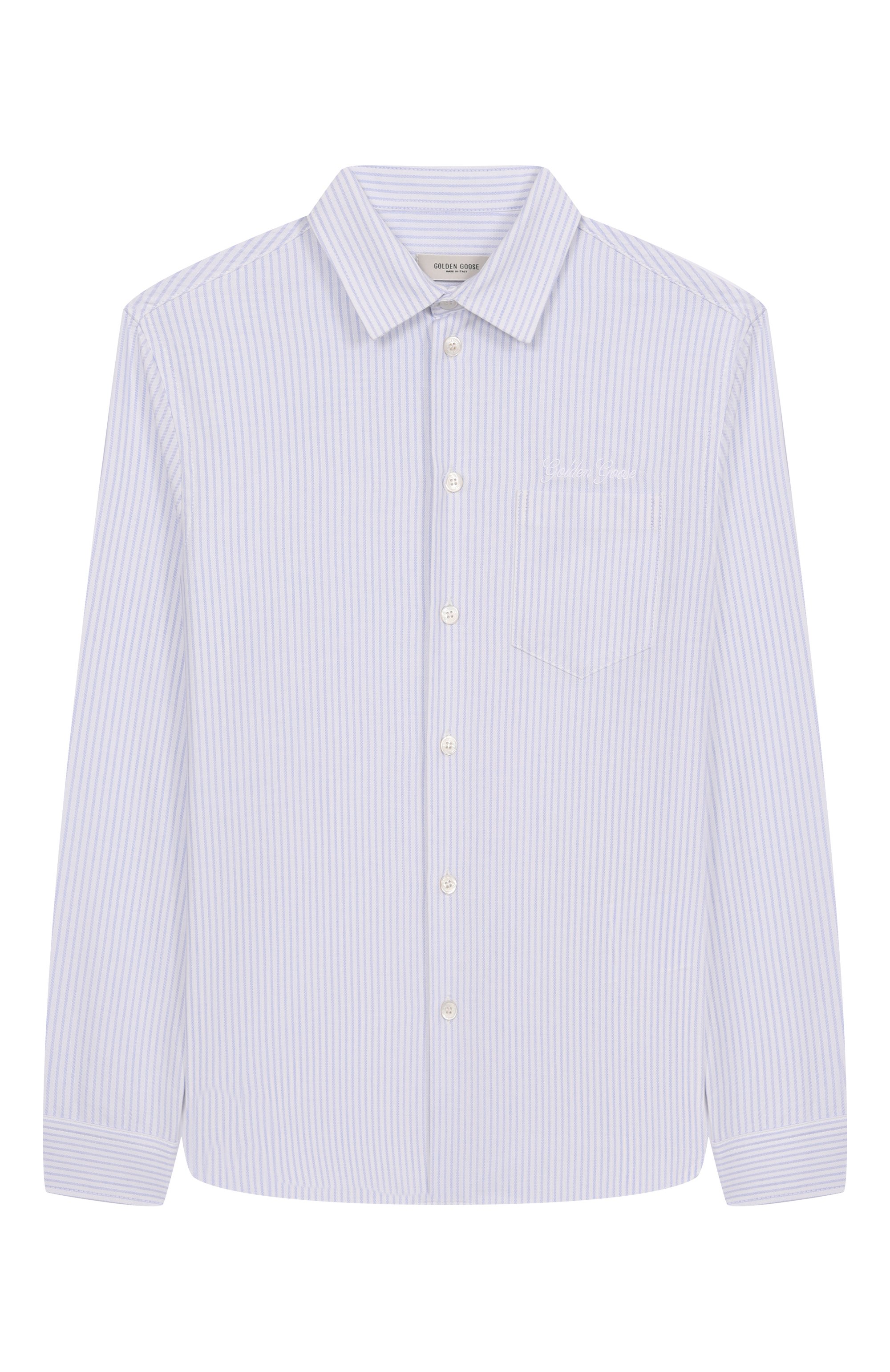 Хлопковая рубашка GOLDEN GOOSE DELUXE BRAND голубого цвета по цене 22950 руб., арт. GKP01397.P002296, фото 1 Хлопковая рубашка GOLDEN GOOSE DELUXE BRAND, арт. GKP01397.P002296, фото 1