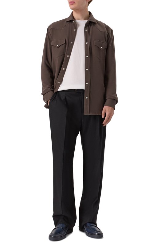 Хлопковая рубашка Brunello Cucinelli ME8546666 Коричневый  ME8546666 Фото 2