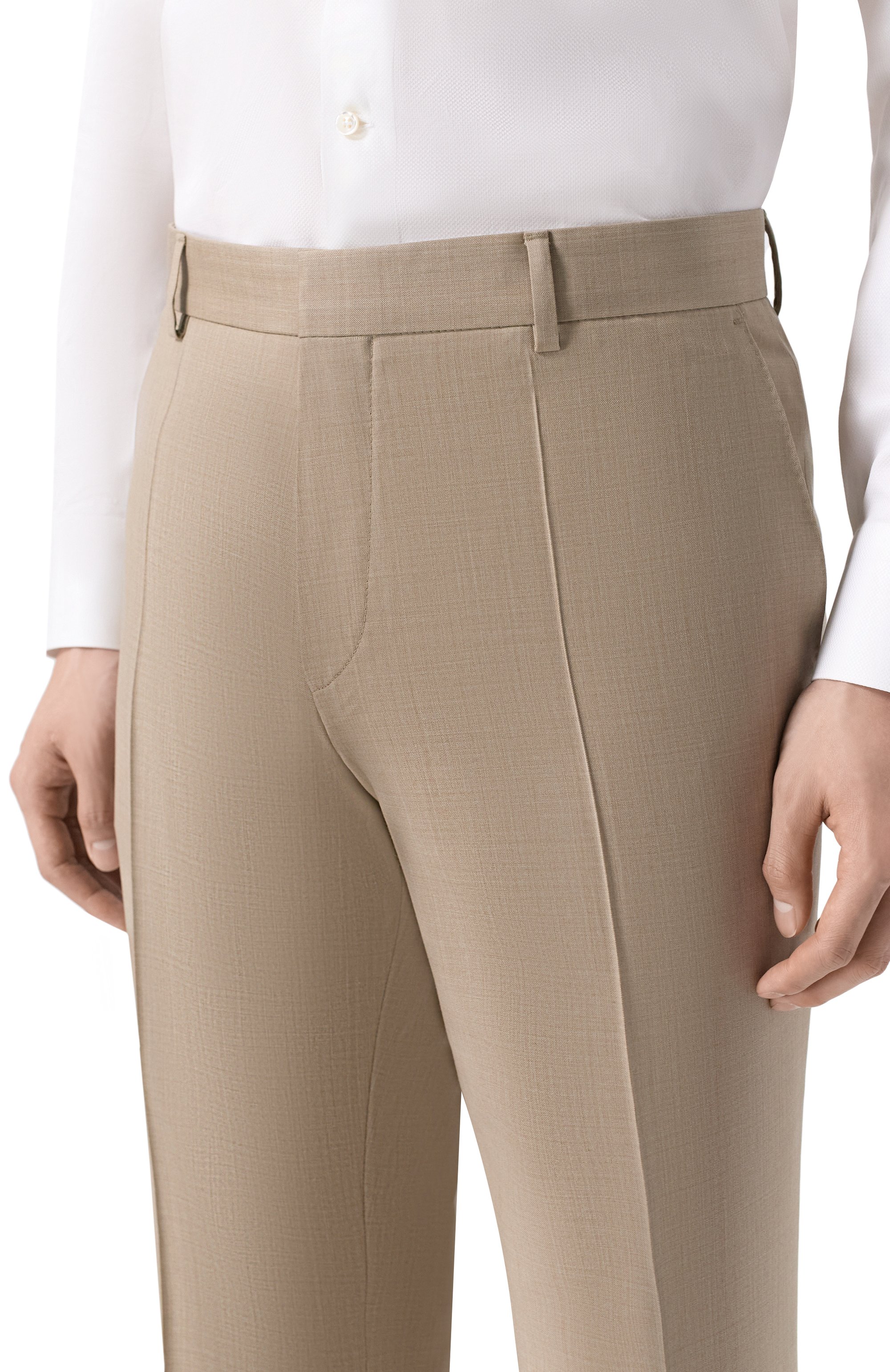 Шерстяные брюки BOSS бежевого цвета по цене 34950 руб., арт. 50469174, фото 5 Шерстяные брюки BOSS, арт. 50469174, фото 5