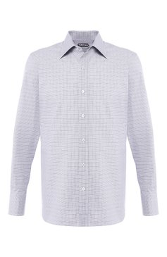 Мужская хлопковая сорочка с воротником кент TOM FORD серого цвета, арт. 5FT841/94C1JE | Фото 1 (Длина (для топов): Стандартные; Рукава: Длинные; Материал внешний: Хлопок; Статус проверки: Проверена категория, Проверено; Мужское Кросс-КТ: Сорочка-одежда; Принт: Клетка; Случай: Формальный; Манжеты: На пуговицах; Воротник: Кент; Материал сплава: Проверено, Проставлено; Драгоценные камни: Проставлено; Стили: Кэжуэл)