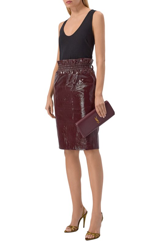Кожаная юбка Saint Laurent 858559/YCUB2 Бордовый  858559/YCUB2 Фото 2