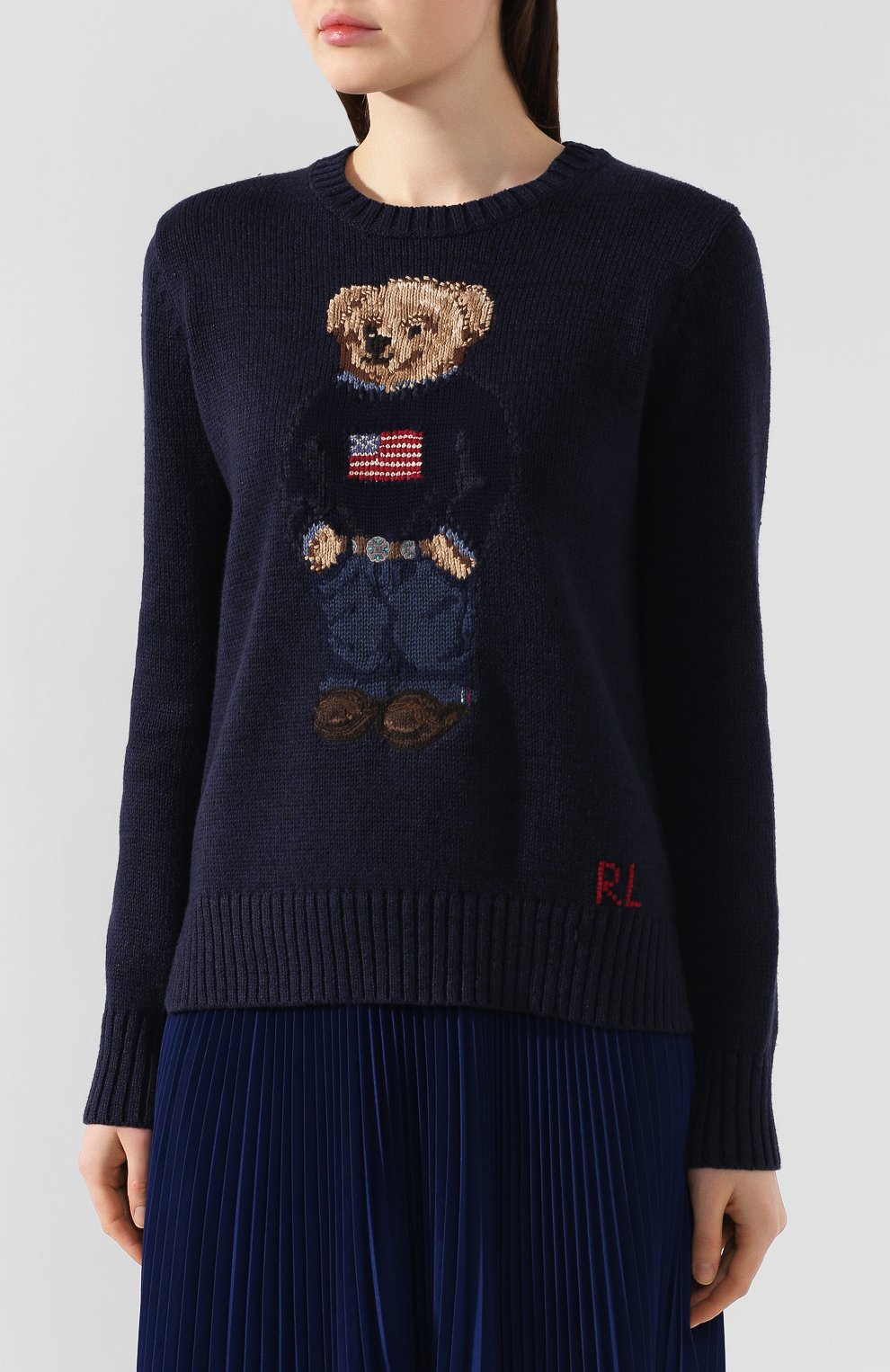 Свитер из смеси хлопка и льна POLO RALPH LAUREN темно-синего цвета по цене 26150 руб., арт. 211698558, фото 3 Свитер из смеси хлопка и льна POLO RALPH LAUREN, арт. 211698558, фото 3