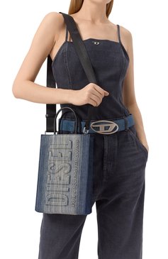 Женская сумка les shoppers DIESEL синего цвета, арт. X10282/P8081 | Фото 2 (Материал: Текстиль; Размер: medium; Ремень/цепочка: На ремешке)