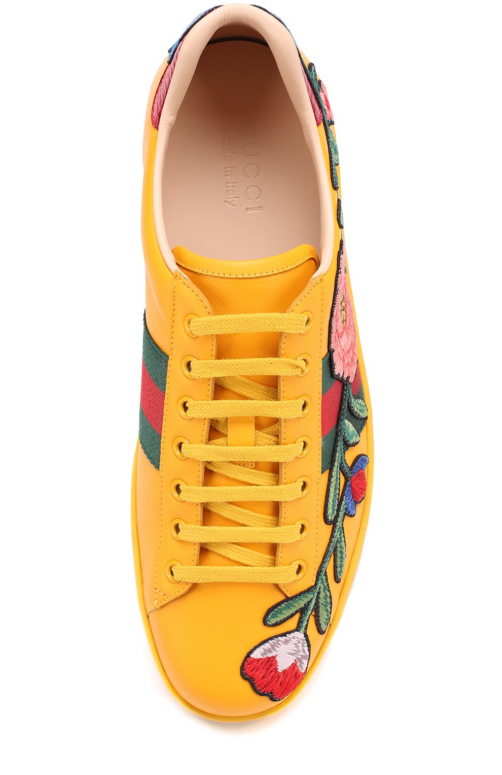 Кожаные кеды ace с контрастной вышивкой GUCCI желтого цвета по цене 49650 руб., арт. 440659/A38G0, фото 4 Кожаные кеды ace с контрастной вышивкой GUCCI, арт. 440659/A38G0, фото 4