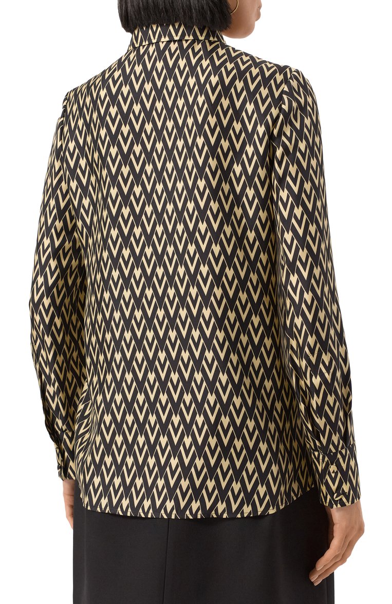 Женская атласная рубашка VALENTINO разноцветного цвета, арт. 6B3AB78390R | Фото 4 (Рукава: Длинные; Длина (для топов): Стандартные; Материал внешний: Шелк; Женское Кросс-КТ: Рубашка-одежда; Принт: С принтом; Стили: Романтичный)