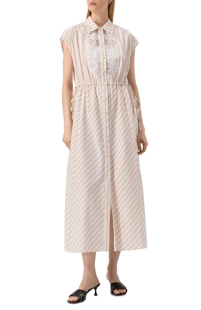 Хлопковое платье TWINSET кремового цвета по цене 33150 руб., арт. 251AP2486, фото 3 Хлопковое платье TWINSET, арт. 251AP2486, фото 3