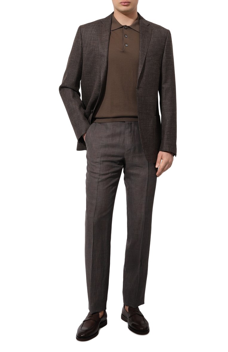 Мужские брюки из шерсти и льна ZEGNA коричневого цвета, арт. 749F09A7/75TB12 | Фото 2 (Длина (брюки, джинсы): Стандартные; Материал внешний: Лен, Шерсть; Случай: Повседневный; Стили: Кэжуэл; Автоматизация состава: Проставлено; Автоматизация ТО: Проставлено)