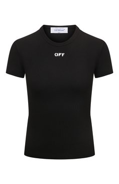 Женская хлопковая футболка OFF-WHITE черного цвета, арт. 0WAA065F23JER001 | Фото 1 (Рукава: Короткие; Длина (для топов): Стандартные; Принт: С принтом; Материал сплава: Проставлено; Материал внешний: Хлопок; Стили: Спорт-шик; Женское Кросс-КТ: Футболка-одежда; Драгоценные камни: Проставлено)