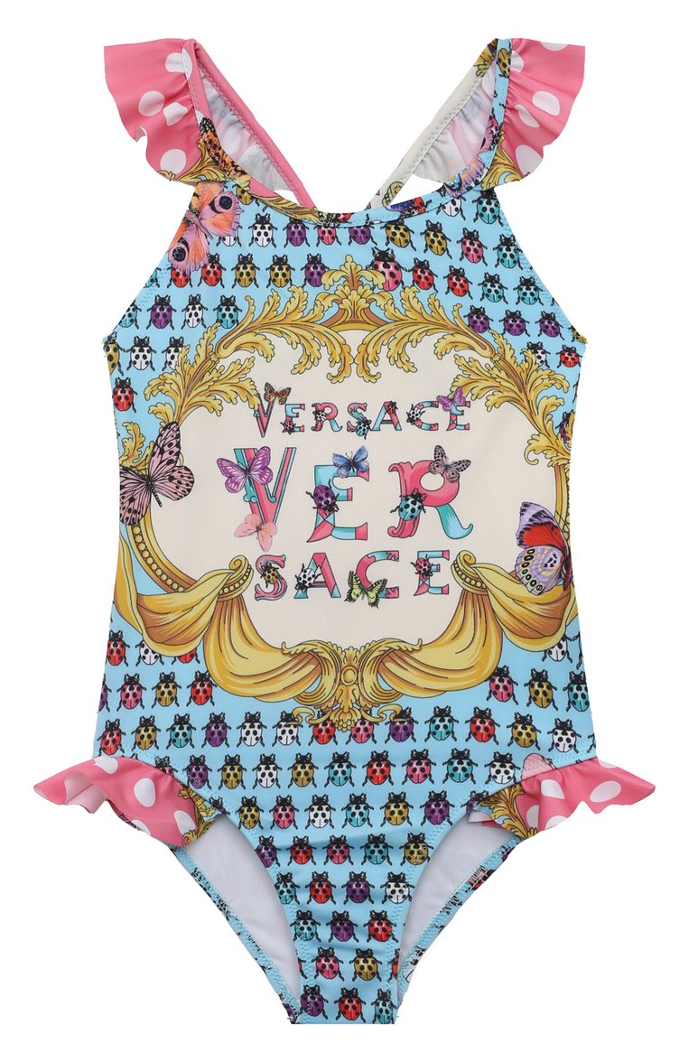 Детского слитный купальник VERSACE розового цвета, арт. 1008180/1A08110/4A-6A | Фото 1 (Материал внешний: Синтетический материал; Нос: Не проставлено; Девочки Кросс-КТ: Купальники-пляж; Принт: С принтом)