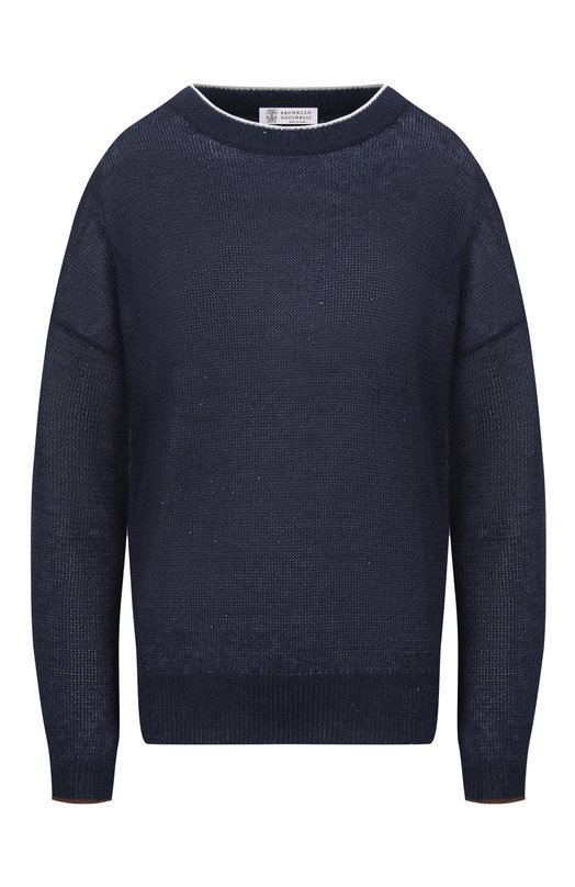 Льняной пуловер Brunello Cucinelli MDT796410 Синий MDT796410
