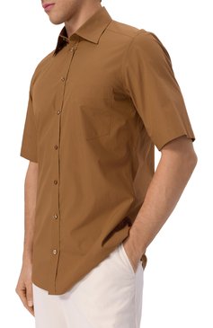 Мужская хлопковая рубашка DOLCE & GABBANA коричневого цвета, арт. G5MV5T/FU5T9 | Фото 3 (Рукава: Короткие; Материал внешний: Хлопок; Драгоценные камни: Проставлено; Длина (для топов): Стандартные; Материал сплава: Проставлено; Стили: Кэжуэл; Случай: Повседневный; Рубашки М: Regular Fit; Воротник: Кент; Принт: Однотонные)