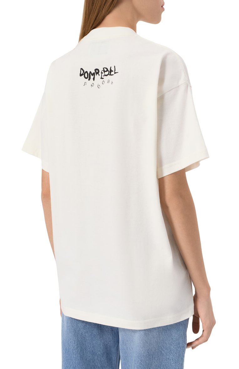 Женская хлопковая футболка DOMREBEL белого цвета, �арт. M0NEY TEARS/T-SHIRT | Фото 4 (Материал внешний: Хлопок; Длина (для топов): Удлиненные; Рукава: Короткие; Принт: С принтом; Стили: Кэжуэл; Женское Кросс-КТ: Футболка-одежда)