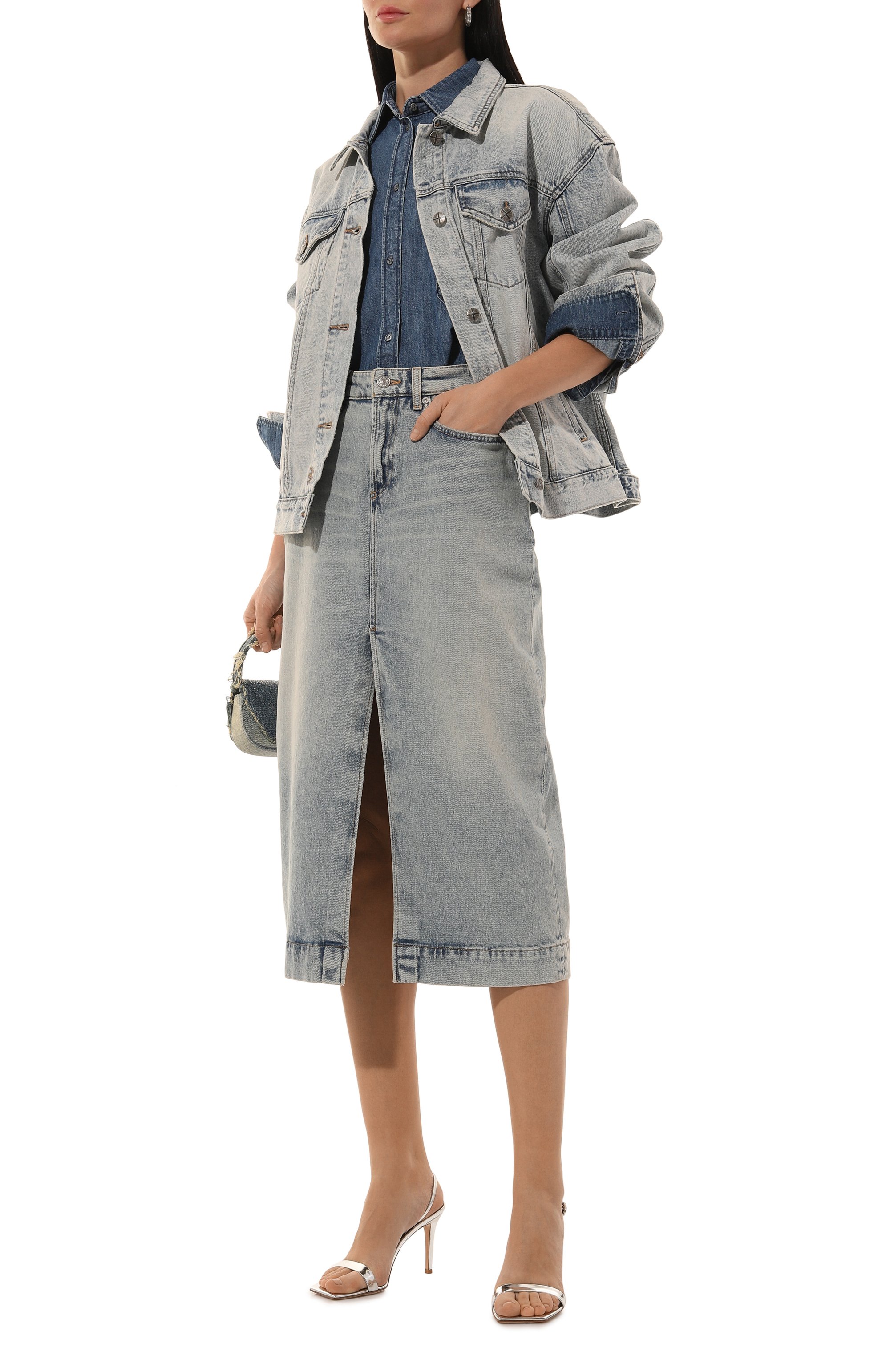 Джинсовая юбка 7 FOR ALL MANKIND голубого цвета по цене 22150 руб., арт. JSTIC650SH, фото 2 Джинсовая юбка 7 FOR ALL MANKIND, арт. JSTIC650SH, фото 2