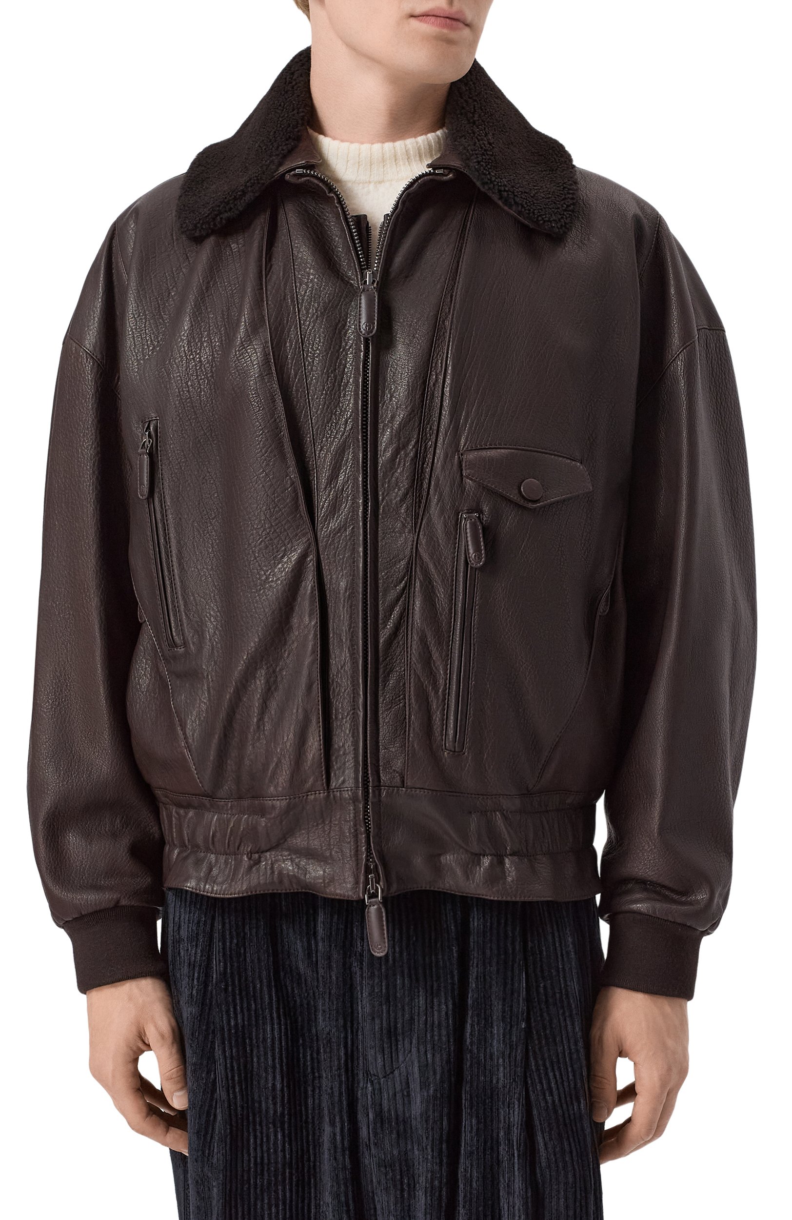 Кожаный бомбер с воротником из овчины GIORGIO ARMANI,  арт. GM004415/AF30055, фото 3