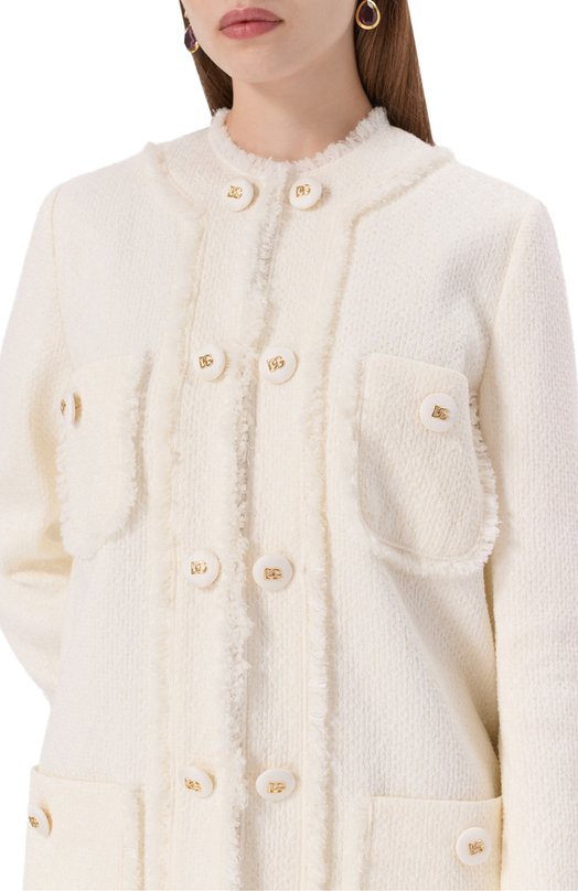 Пальто из шерсти и вискозы Dolce & Gabbana F0C3UT/HUMUA Белый  F0C3UT/HUMUA Фото 5