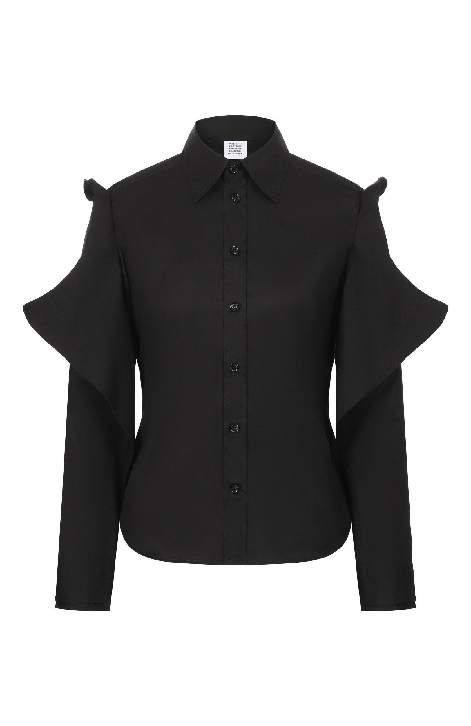 Хлопковая рубашка VETEMENTS черного цвета по цене 109500 руб., арт. WH27SH045SB, фото 1 Хлопковая рубашка VETEMENTS, арт. WH27SH045SB, фото 1