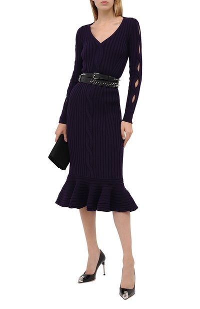 Шерстяное платье ALEXANDER MCQUEEN фиолетового цвета по цене 134500 руб., арт. 633684/Q1AQH, фото 2 Шерстяное платье ALEXANDER MCQUEEN, арт. 633684/Q1AQH, фото 2