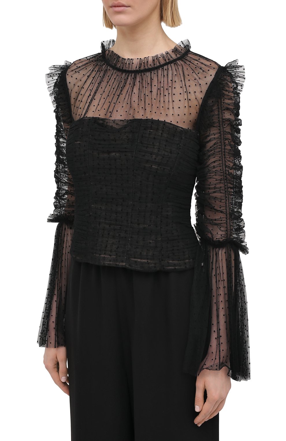 Блузка SELF-PORTRAIT черного цвета по цене 38050 руб., арт. RS21-043T, фото 3 Блузка SELF-PORTRAIT, арт. RS21-043T, фото 3