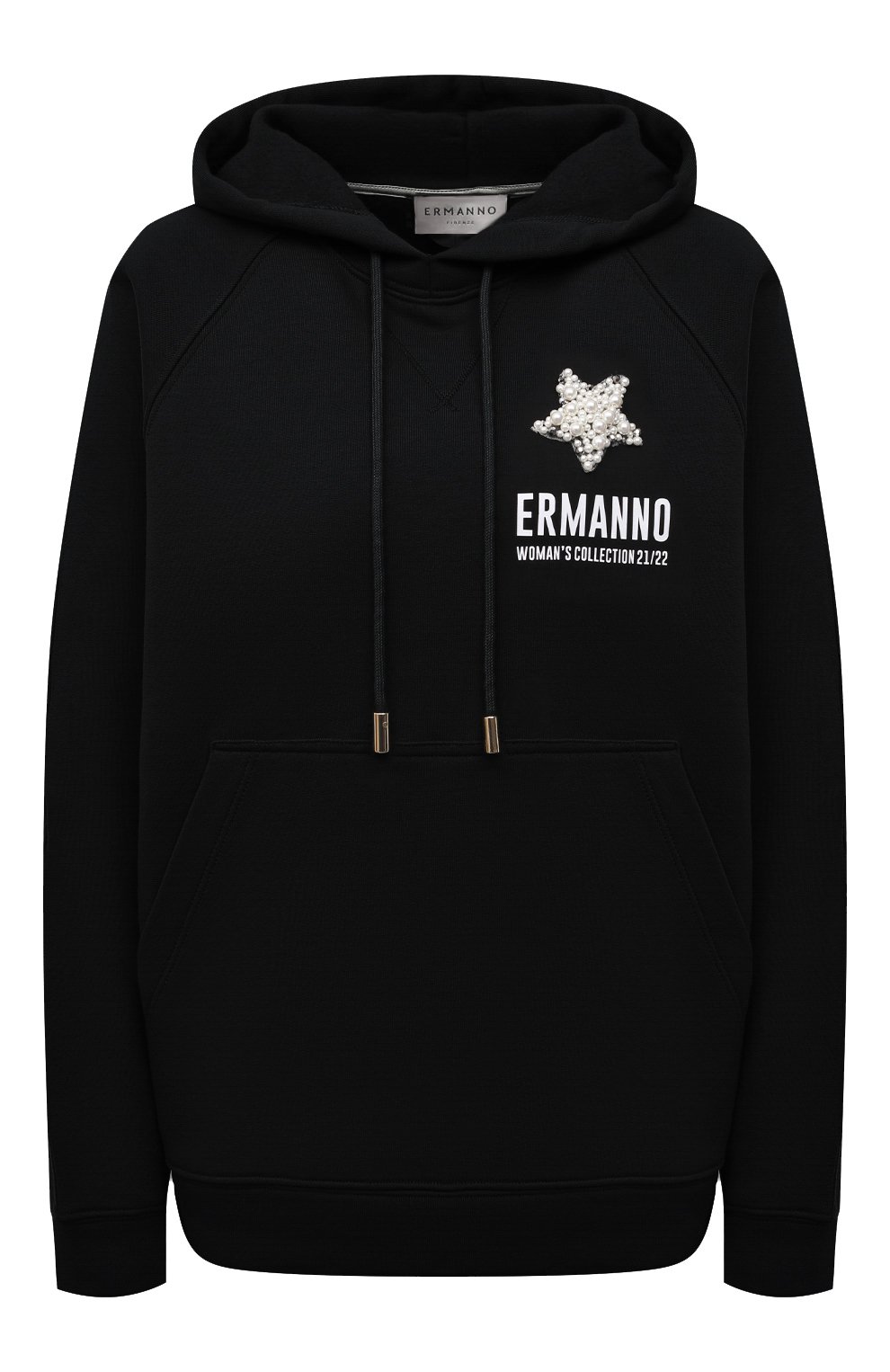 Хлопковое худи ERMANNO FIRENZE черного цвета по цене 32400 руб., арт. D39ET FL071FEL, фото 1 Хлопковое худи ERMANNO FIRENZE, арт. D39ET FL071FEL, фото 1