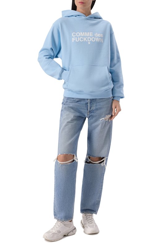Хлопковое худи Comme des Fuckdown CFABW01205 Голубой  CFABW01205 Фото 2
