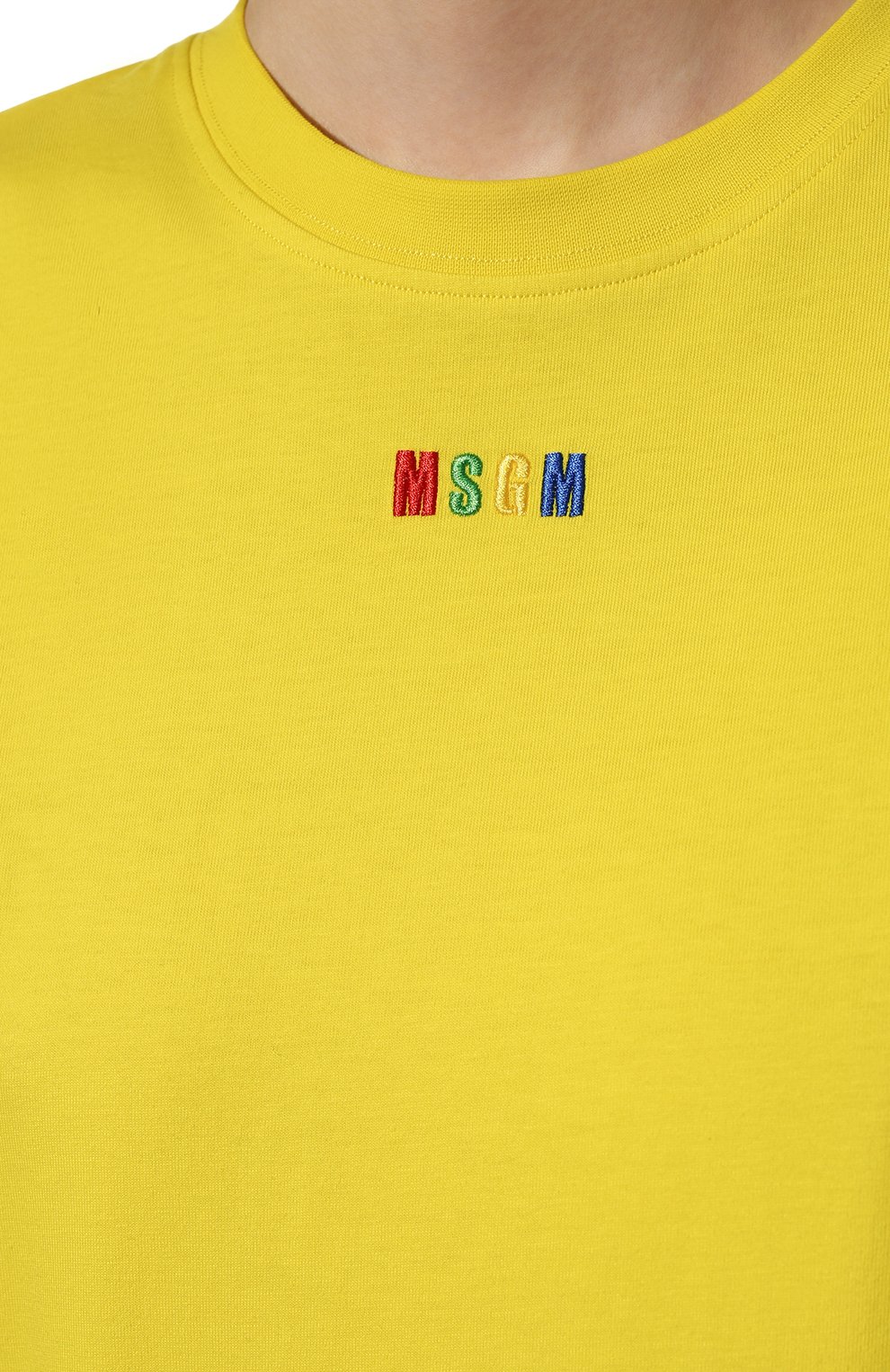 Хлопковая футболка MSGM желтого цвета по цене 11400 руб., арт. 3241MDM101 227298, фото 5 Хлопковая футболка MSGM, арт. 3241MDM101 227298, фото 5