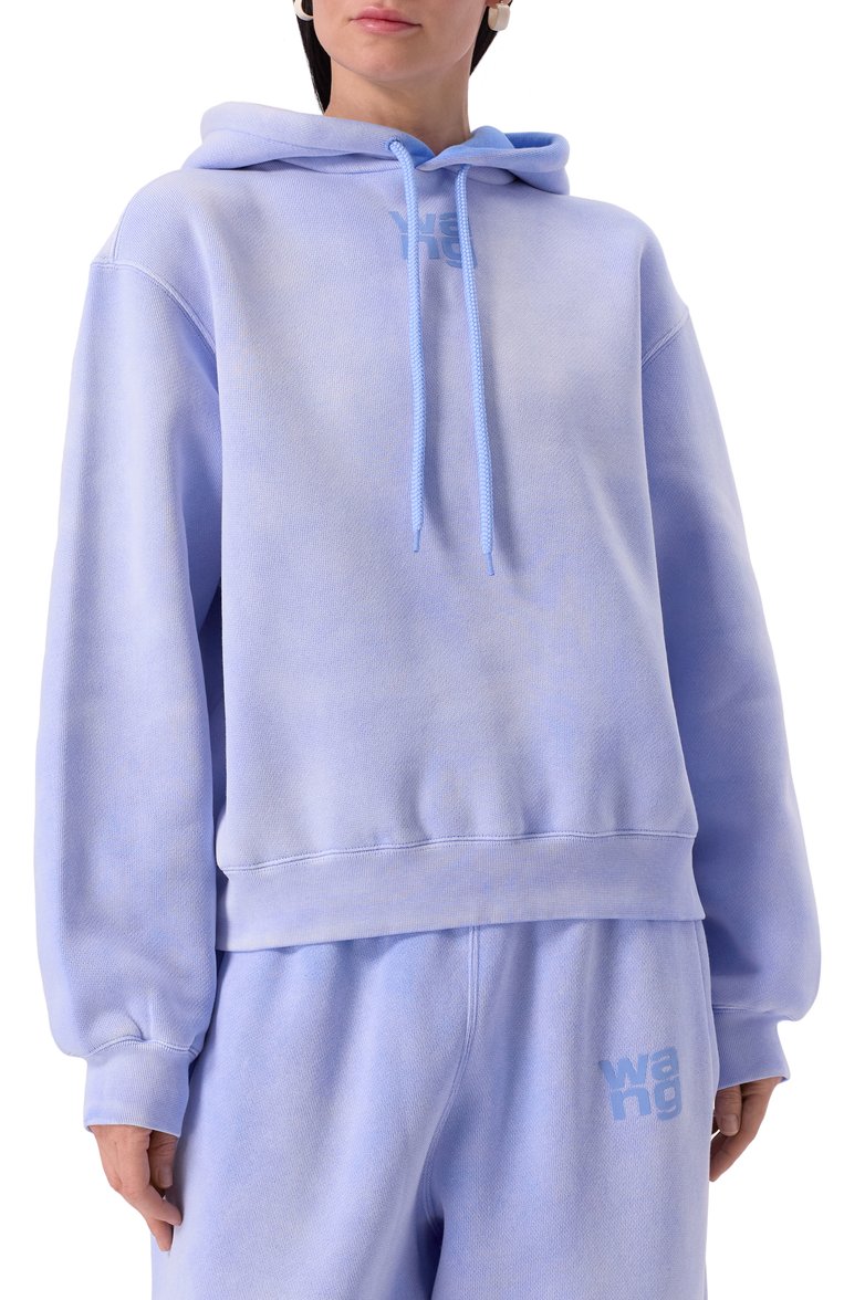 Женский хлопковое худи ALEXANDERWANG.T голубого цвета, арт. 4CC3242108 | Фото 3 (Материал сплава: Проставлено; Длина (для топов): Стандартные; Материал внешний: Хлопок; Рукава: Длинные; Драгоценные камни: Проставлено; Женское Кросс-КТ: Худи-одежда; Стили: Спорт-шик)