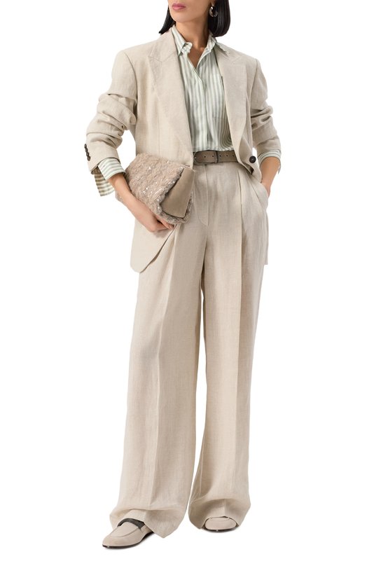 Льняные брюки Brunello Cucinelli MH547P8669 Бежевый  MH547P8669 Фото 2