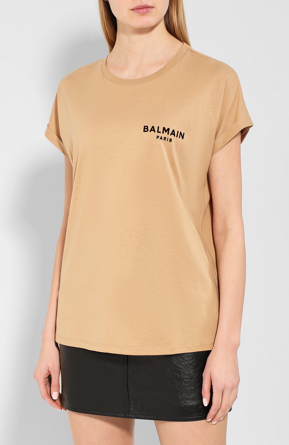 Хлопковая футболка BALMAIN бежевого цвета по цене 26200 руб., арт. TF11351/I382, фото 3 Хлопковая футболка BALMAIN, арт. TF11351/I382, фото 3