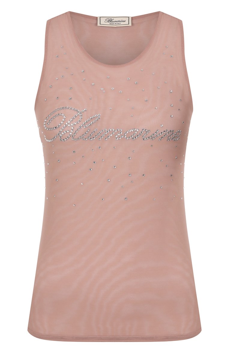 Женская майка с отделкой стразами BLUMARINE бежевого цвета, арт. P54 4T061A | Фото 1 (Материал внешний: Синтетический материал; Длина (для топов): Стандартные; Стили: Кэжуэл; Автоматизация состава: Проставлено; Автоматизация ТО: Проставлено; Рукава: Без рукавов)