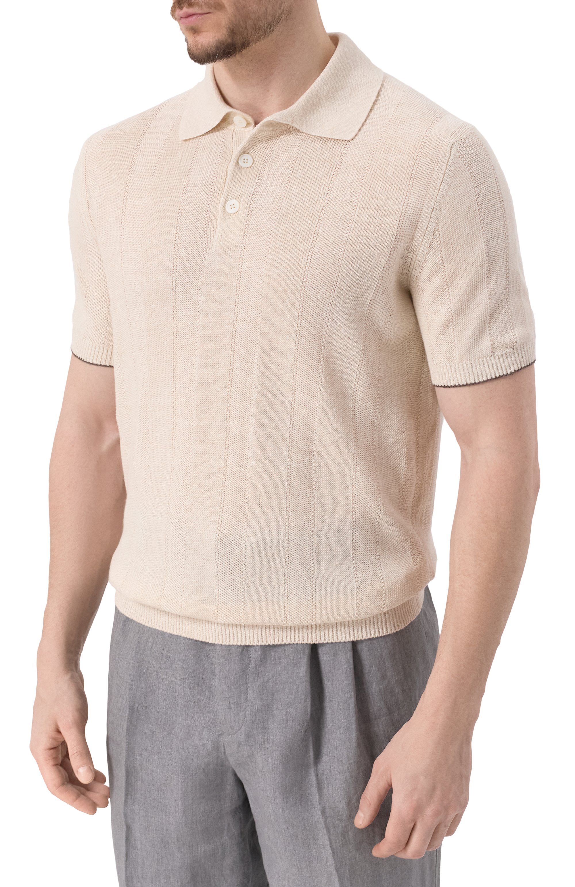 Поло изо льна и хлопка BRUNELLO CUCINELLI, �арт. M2L707815, фото 3