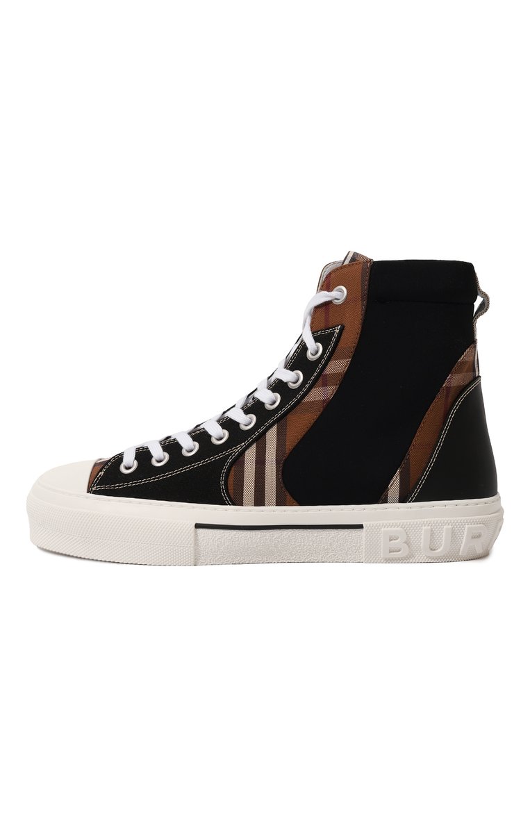 Мужские комбинированные кеды BURBERRY коричневого цвета, арт. 8062832 | Фото 4 (Подошва: Массивная; Драгоценные камни: Проставлено; Материал внешний: Текстиль; Материал сплава: Проставлено; Материал внутренний: Текстиль; Стили: Классический; Материал утеплителя: Без утеплителя; Кросс-КТ: Высокие)