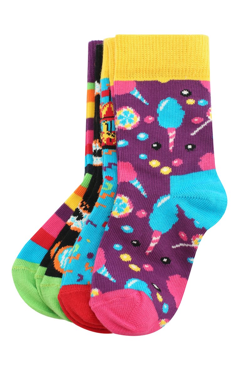 Детские комплект из 4 пар носков HAPPY SOCKS разноцветного цвета, арт. XKID09 | Фото 1 (Материал: Хлопок, Текстиль; Материал сплава: Проставлено; Нос: Не проставлено)