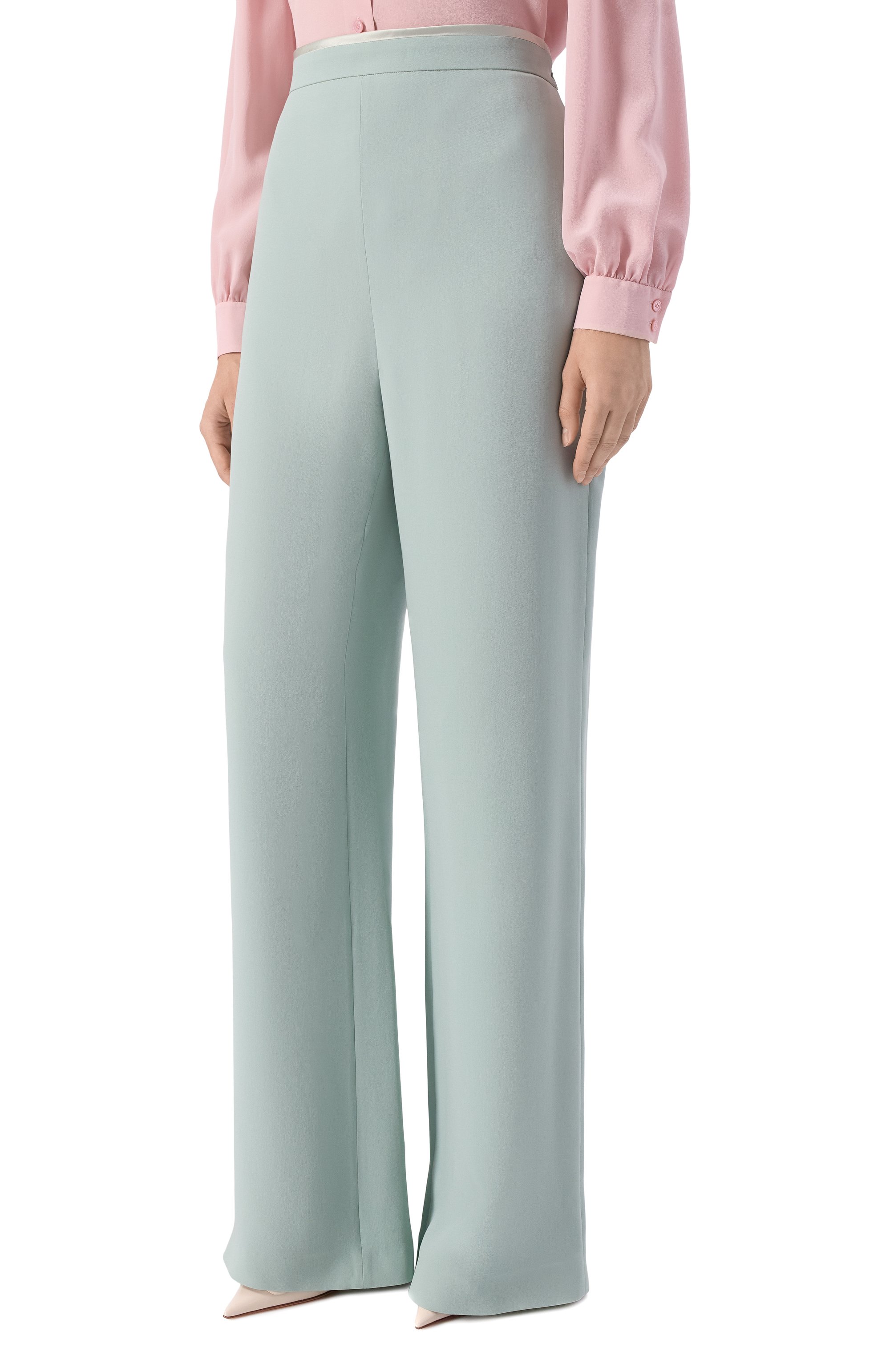 Шелковые брюки VALENTINO зеленого цвета по цене 271500 руб., арт. 8B3RB715/1MM, фото 4 Шелковые брюки VALENTINO, арт. 8B3RB715/1MM, фото 4