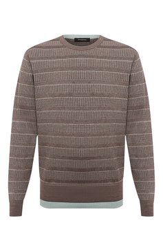 Мужской джемпер из шелка и хлопка ZEGNA коричневого цвета, арт. UWF97/110 | Фото 1 (Мужское Кросс-КТ: Джемперы; Материал внешний: Шелк; Рукава: Длинные; Принт: Без принта; Длина (для топов): Стандартные; Материал сплава: Проставлено; Драгоценные камни: Проставлено; Вырез: Круглый; Стили: Кэжуэл)