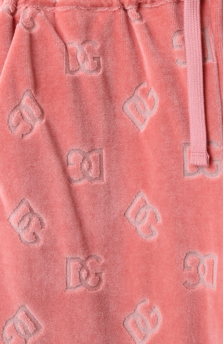 Детские велюровые брюки DOLCE & GABBANA темно-розового цвета, арт. L5JPF8/FJ7DL/2-6 | Фото 3 (Материал сплава: Проставлено; Нос: Не проставлено; Случай: Повседневный; Материал внешний: Хлопок; Ростовка одежда: 4 года | 104 см, 6 лет | 116 см, 2 года | 92 см, 5 лет | 110 см, 3 года | 98 см)