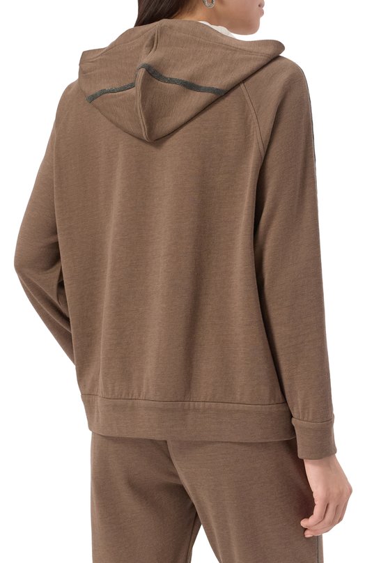 Толстовка из хлопка и шелка Brunello Cucinelli MD828SM606 Коричневый  MD828SM606 Фото 4