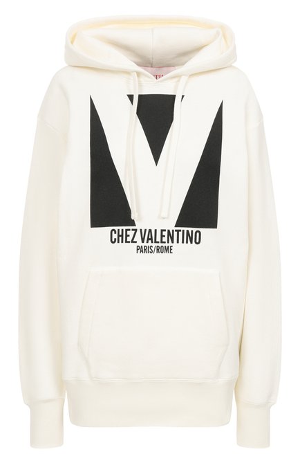 Женский хлопковое худи VALENTINO молочного цвета, арт. 6B3MF24I960 | Фото 1 (Драгоценные камни: Проставлено; Материал внешний: Хлопок; Материал сплава: Проставлено; Рукава: Длинные; Длина (для топов): Стандартные)