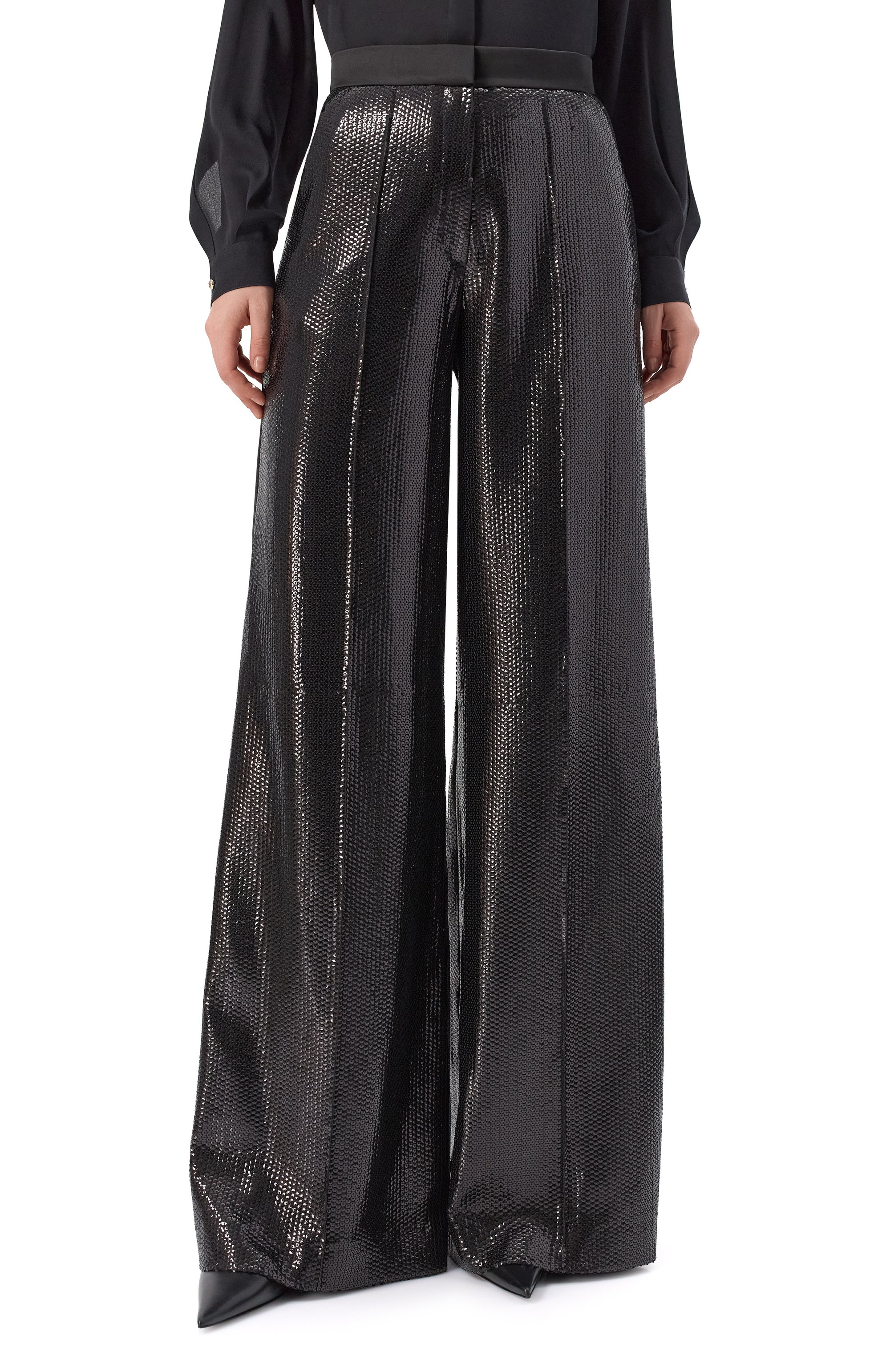 Брюки с отделкой пайетками ELIE SAAB черного цвета по цене 193000 руб., арт. P0158NF25/PSA01, фото 3 Брюки с отделкой пайетками ELIE SAAB, арт. P0158NF25/PSA01, фото 3