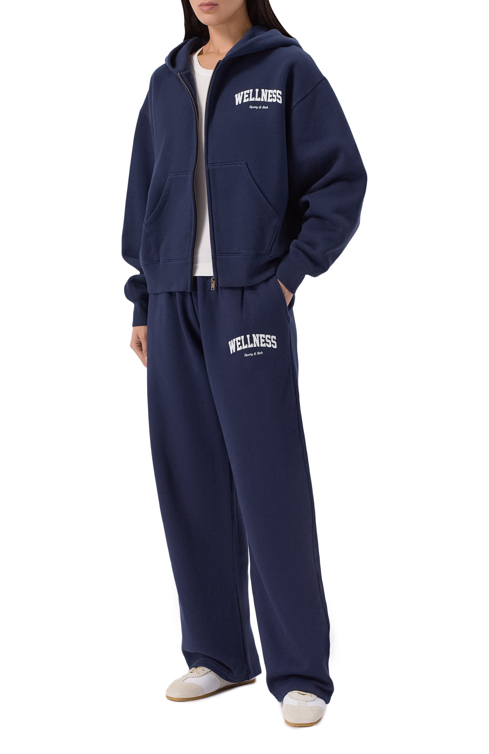 Хлопковые брюки SPORTY AND RICH темно-синего цвета по цене 32200 руб., арт. PA07173001BL106, фото 2 Хлопковые брюки SPORTY AND RICH, арт. PA07173001BL106, фото 2