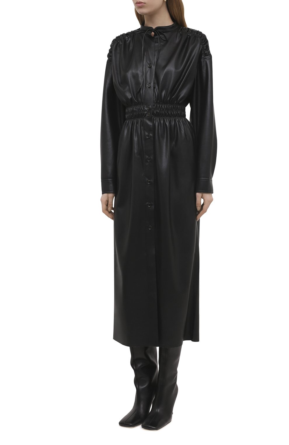 Платье из экокожи NANUSHKA черного цвета по цене 75600 руб., арт. JAYCE_BLACK_VEGAN LEATHER RUCHED, фото 3 Платье из экокожи NANUSHKA, арт. JAYCE_BLACK_VEGAN LEATHER RUCHED, фото 3
