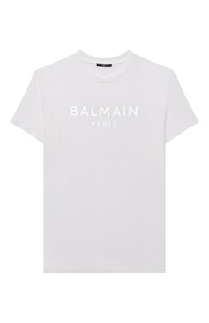 Детская хлопковая футболка BALMAIN белого цвета, арт. BS8R01 | Фото 1 (Девочки Кросс-КТ: футболка-одежда; Рукава: Короткие; Материал сплава: Проставлено; Материал внешний: Хлопок; Драгоценные камни: Проставлено)