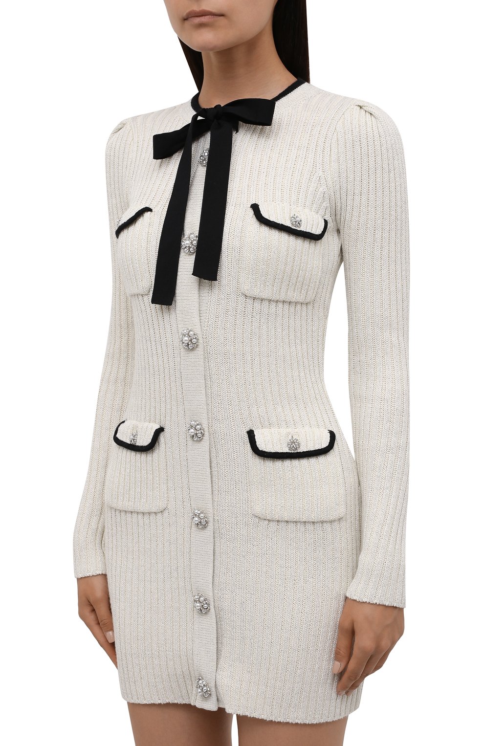 Платье из хлопка и шерсти SELF-PORTRAIT белого цвета по цене 52100 руб., арт. PF21-117, фото 3 Платье из хлопка и шерсти SELF-PORTRAIT, арт. PF21-117, фото 3