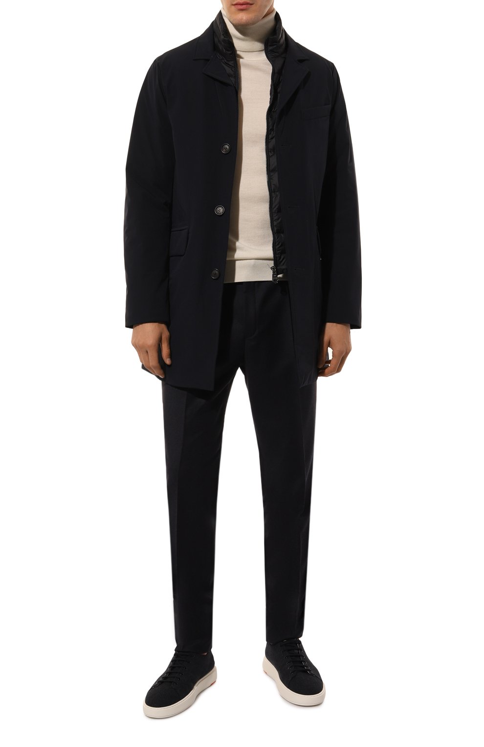 Пуховый плащ HETREGO темно-синего цвета по цене 58350 руб., арт. 8N443/BRAND0N, фото 2 Пуховый плащ HETREGO, арт. 8N443/BRAND0N, фото 2