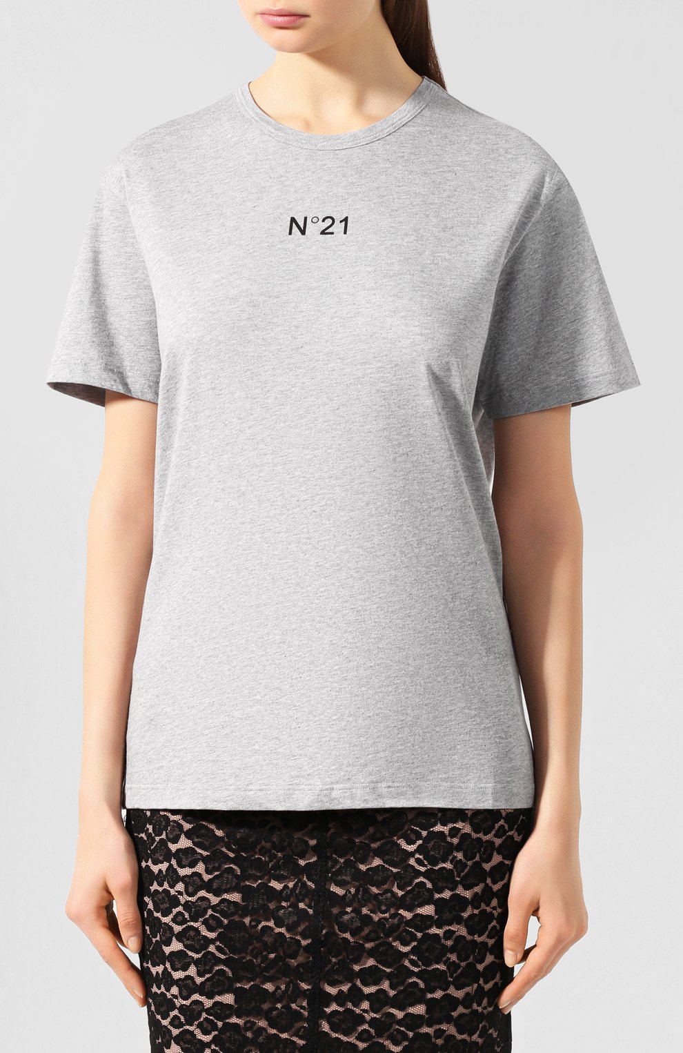Хлопковая футболка N21 серого цвета по цене 18100 руб., арт. 19I N2M0/F052/4157, фото 3 Хлопковая футболка N21, арт. 19I N2M0/F052/4157, фото 3